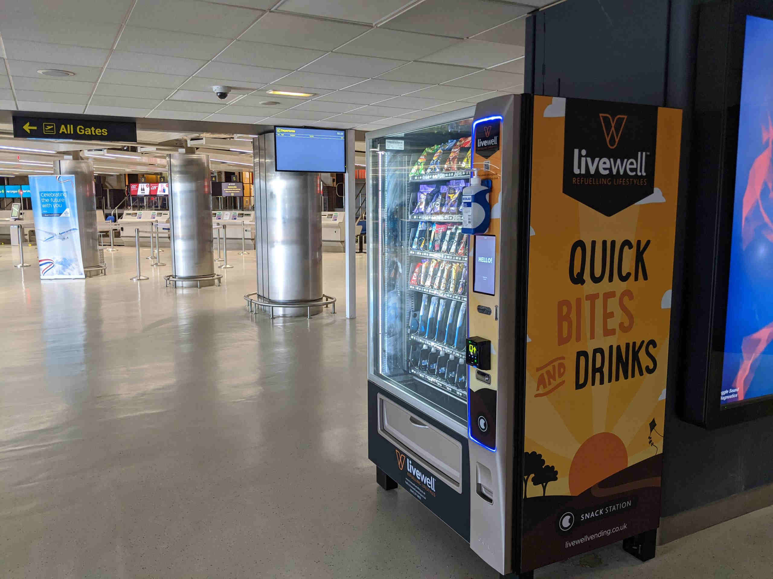 vending machine with drinks snacks and ppe at leeds bradford airport